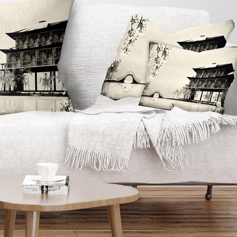 Chinese Ink - Landscape Printed Throw Pillow