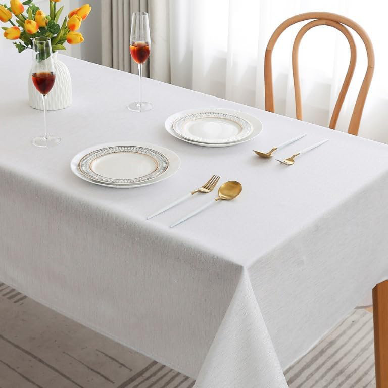 Home Decorative Glitter Rectangular Round Tablecloth Washable Table Cover, 90" L x 58" W, White