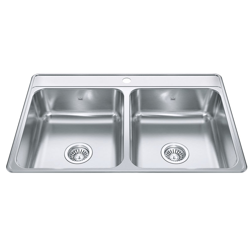 Creemore 33'' L Drop-In Double Bowl Stainless Steel Kitchen Sink, 1 hole