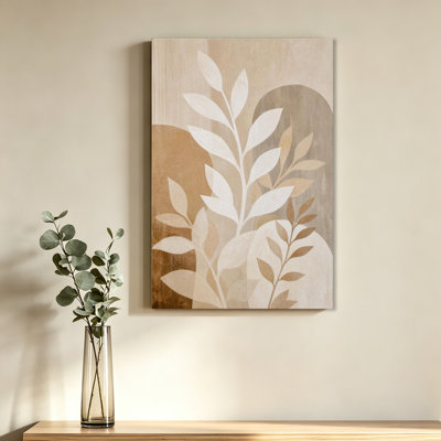 Neutre beige brun abstrait arc feuille botanique minimaliste texturé impression décor pour le salon chambre à coucher art mural sur toile