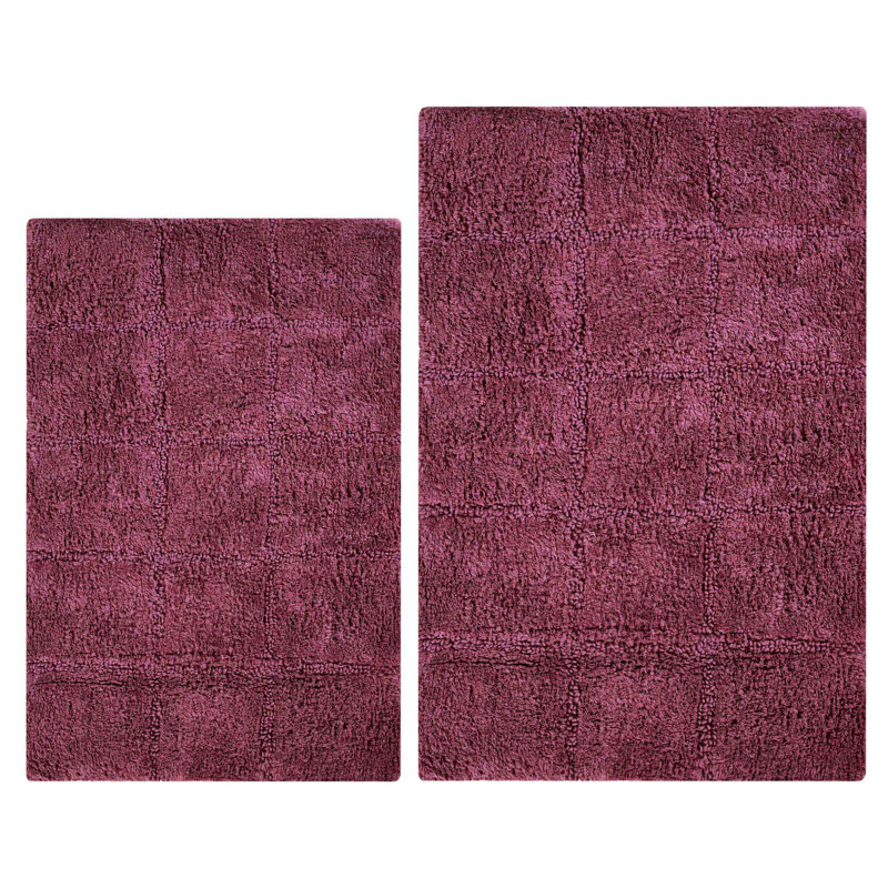  Brentwood Non-Slip Checkered 100% Premium Cotton Bathroom Rug Set, Plum