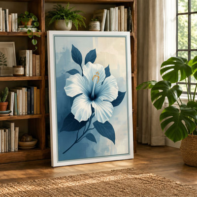 White Hibiscus in Bloom Botanical - Wrapped Canvas