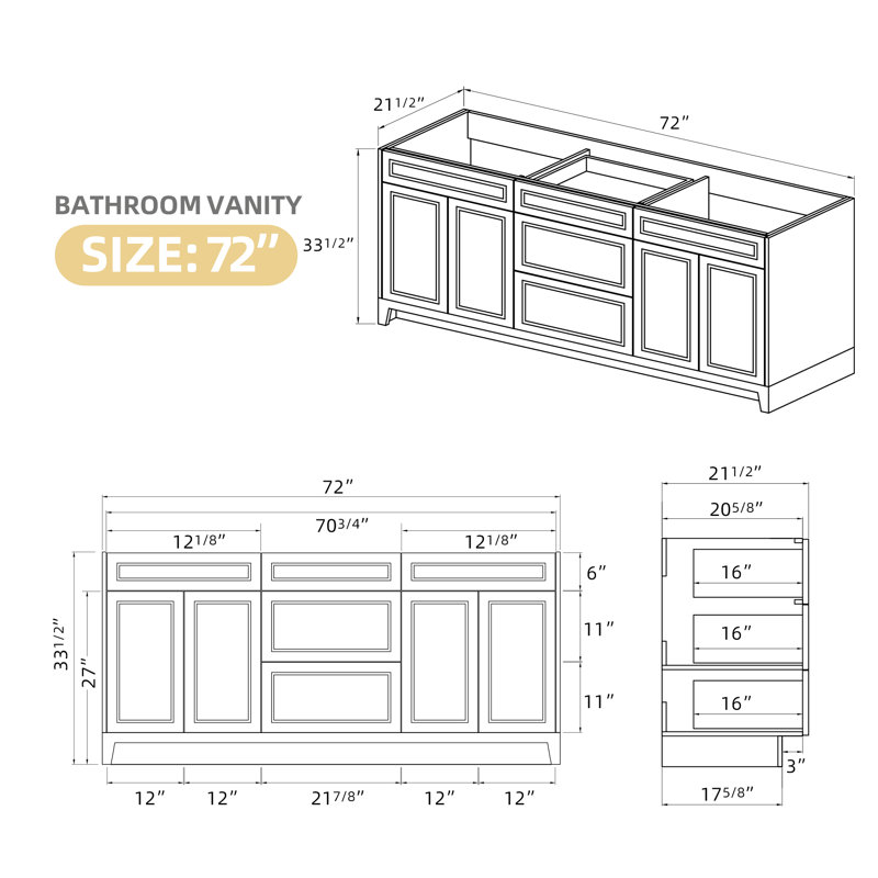 72'' Double Bathroom Vanity Base Only