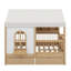 Lit double de style maison avec bibliothèque latérale et bande à DEL, structure de lit de maison de jeu avec garde-corps surélevés-2092819815