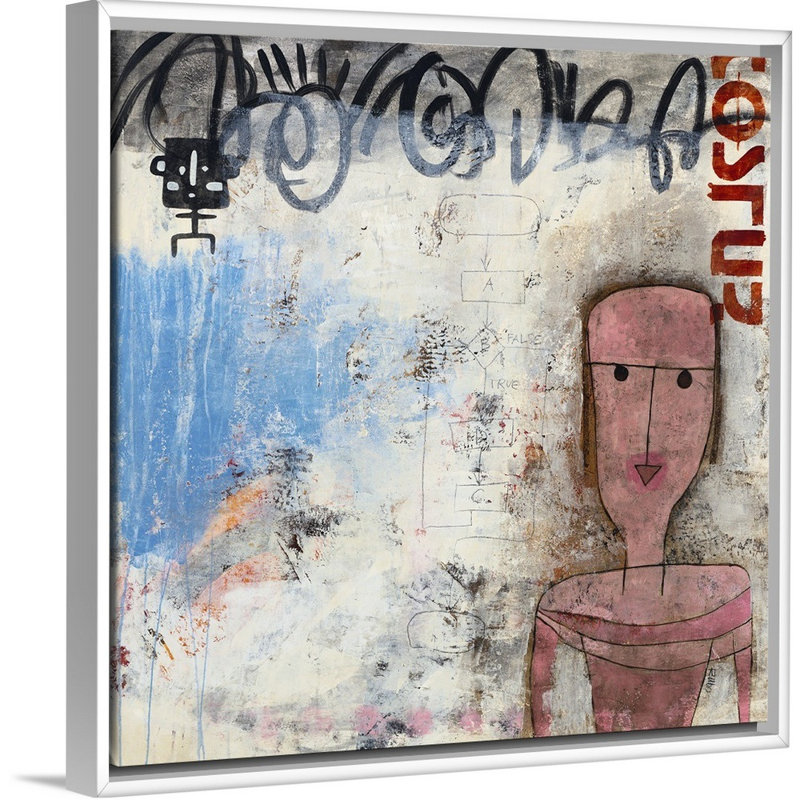 « true or false », peinture sur toile, Cadre flottant blanc, H 13,7 po x l 13,7 po x P 1,75 po