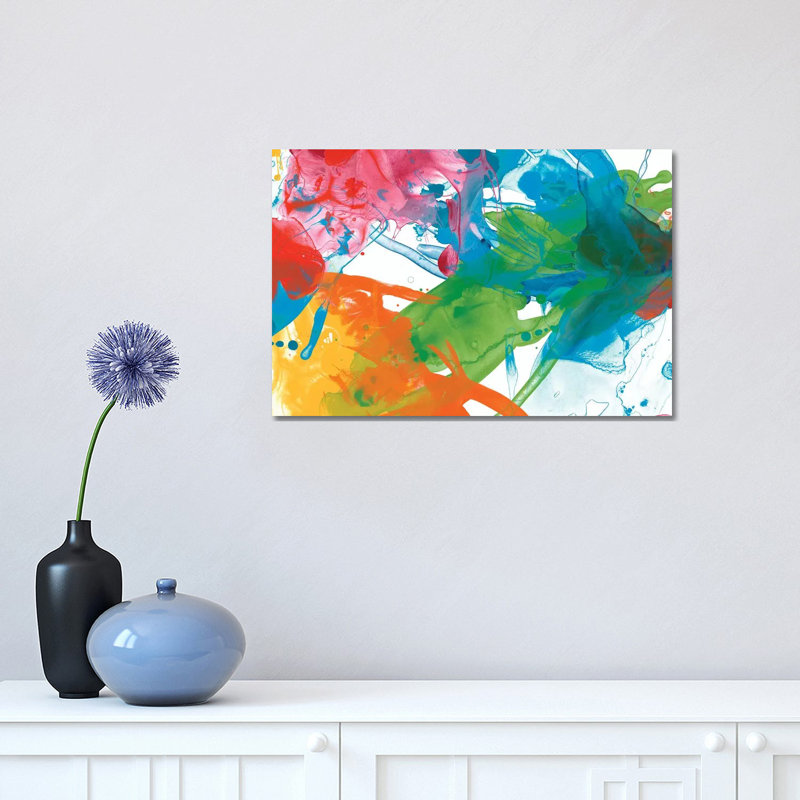 Primaire abstrait III par June Erica Vess - peinture sur toile tendue, H 12 po x l 18 po x 1,5 po