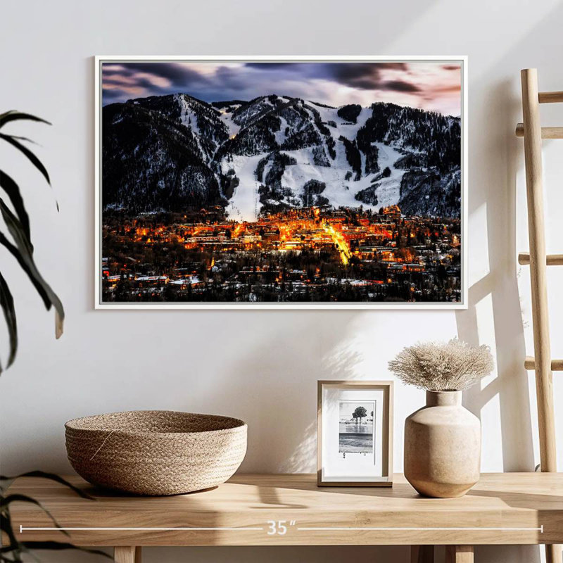 Aspen la nuit, 25 po x 17 po, Cadre flottant blanc