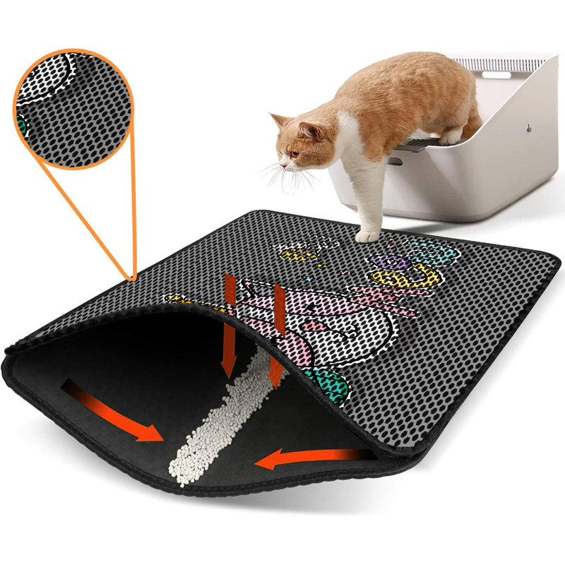 Tapis pour litière de qualité supérieure, 18 po x 24 po | 50% PVC / 50% polyester, lavable à la machine et passer l'aspirateur | Conception durable et facile à nettoyer pour les propriétaires d'animaux de compagnie | Protégez vos planchers des dégâts de la litière