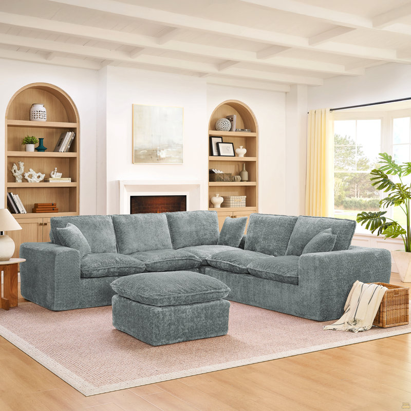 Canapé modulaire en L 107 po avec repose-pieds mobile 107 po, Gris