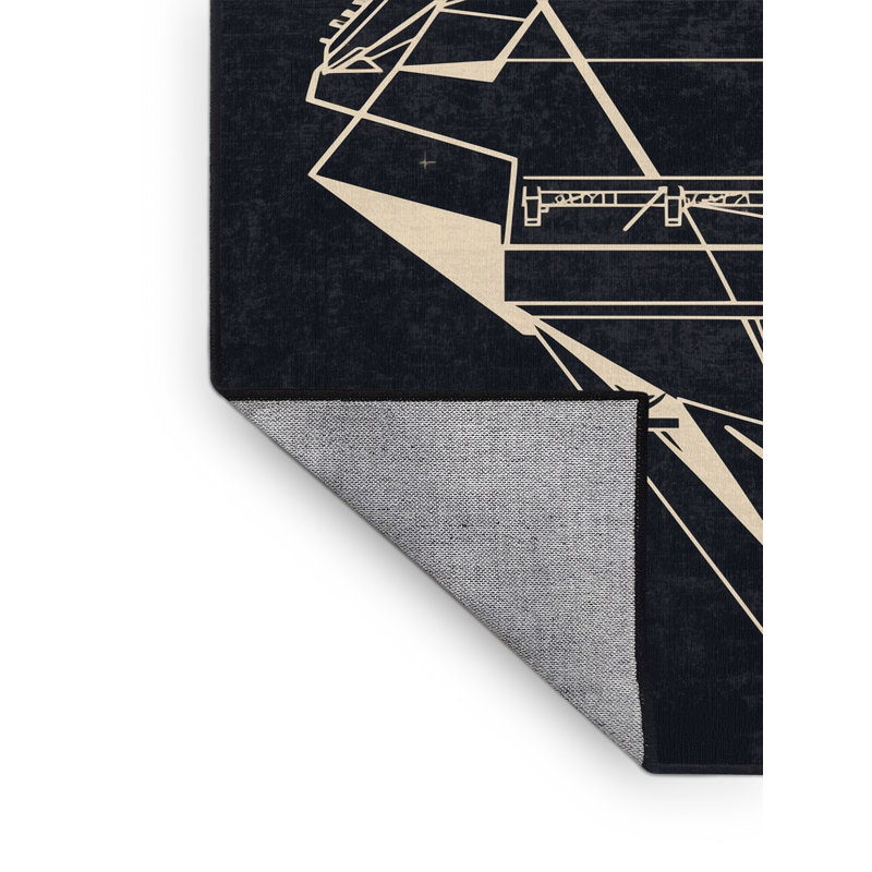 Machine Washable Daleville Aircraft Carrier Ship Modern Geometric Rug in Gray – Black Binding, 4x6