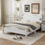 Cadre de lit plateforme grand lit en bois, lit plateforme de style rétro avec support en lattes de bois, blanc-124438684-124438685