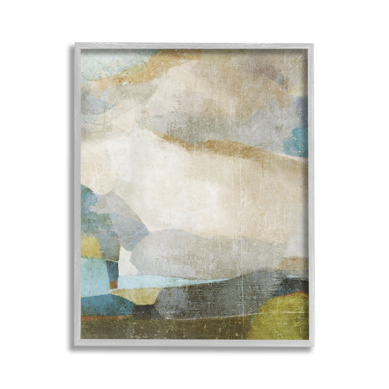 «Blue & Neutral Abstraction Single Frame Frame» sur, H 16 po x l 20 po, Giclée encadrée noir minuit