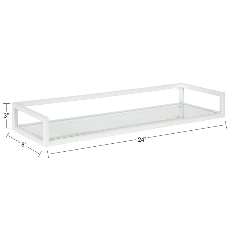 White Glass Rectangular Wall Shelf with Metal Frame