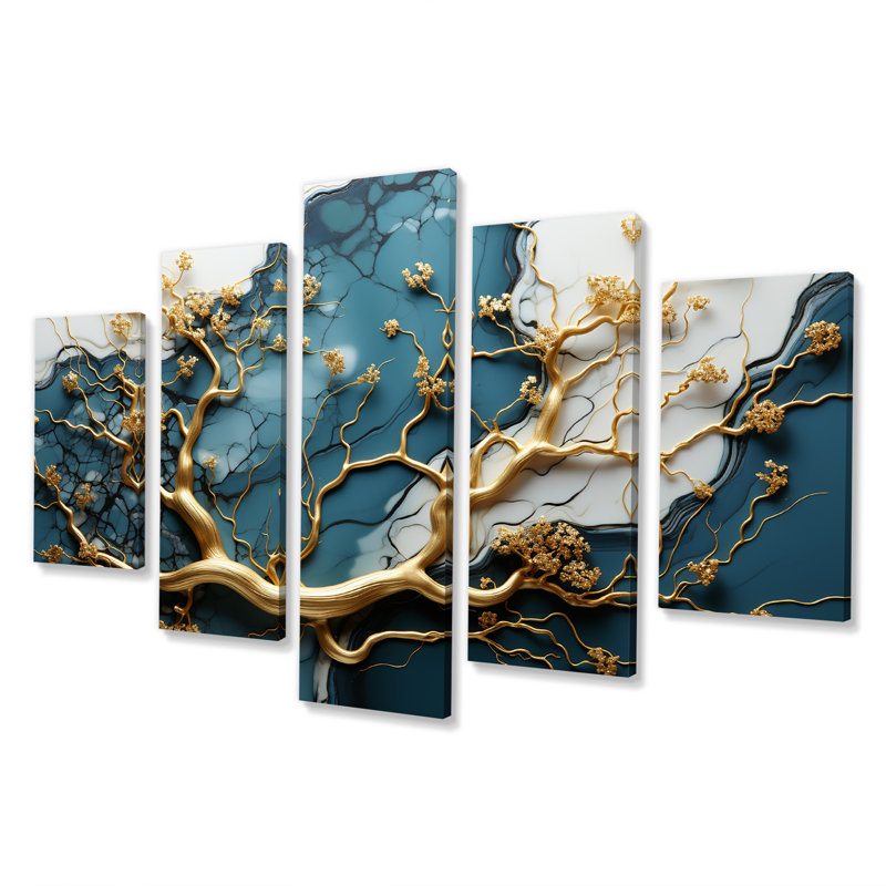 Or et émeraude antique Bonsai I - art mural multi-panneaux en marbre