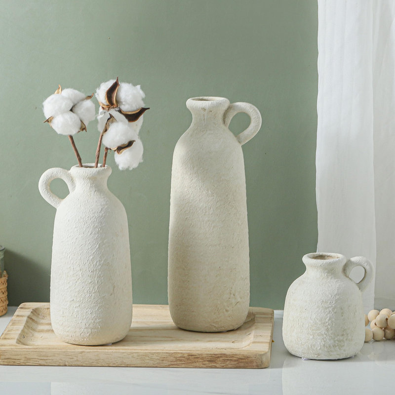 Ensemble de 3 vases rustiques avec poignées, Blanc