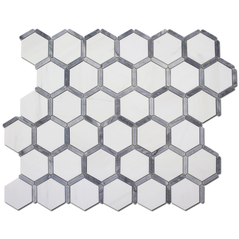 3" HONEYCOMB MOSAIC w FRAME, Dolomite/Bardiglio