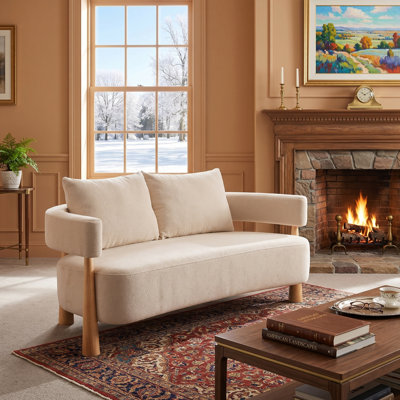 Modern Upholstered Loveseat Sofa with Rounded Silhouette and Curved Arms
