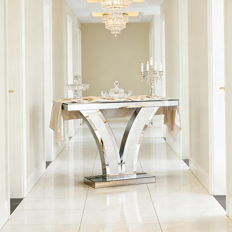 V-Shaped Design Hall Table,Mirrored Side Table,Console Table