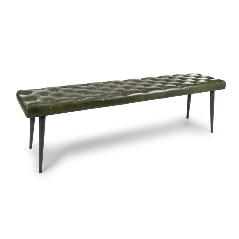 Limones Genuine Leather Upholstered Storage Bench, Green