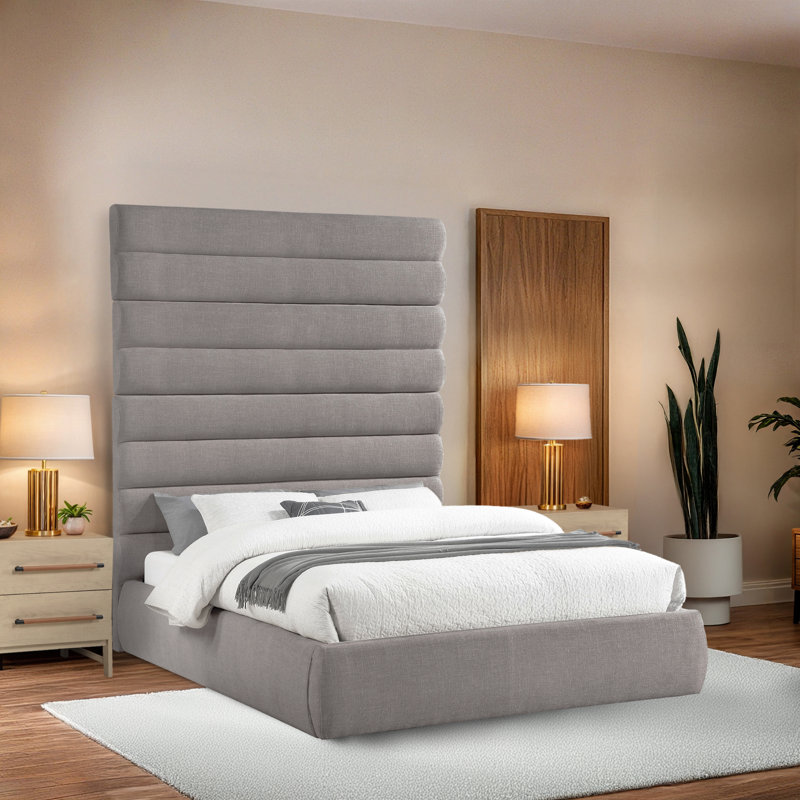 Lit en tissu Adam, Grand, Tissu texturé lin taupe