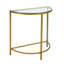 Table console demi-cercle à trois pieds en verre transparent et doré de 74 cm (29 po) et en fer