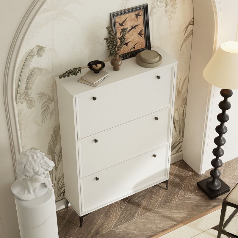 24 Pair Shoe Storage Cabinet, 46.85" H x 31.5" W x 9.45" D, Glossy White