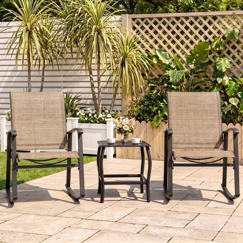 Armyn 2-Person Outdoor Patio Rocking Set, Brown