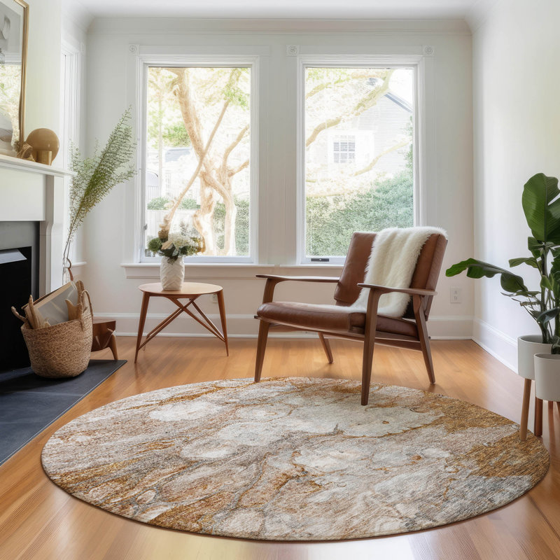 Premium Machine Washable Prisco Terracotta Rug, Round 8'