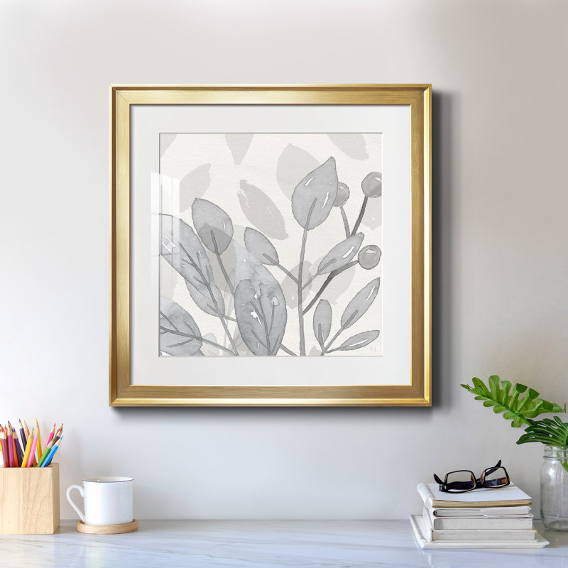 " Shadow Leaves I " Painting Print, 17.5" H x 17.5" W x 1.5" D, Gold Framed