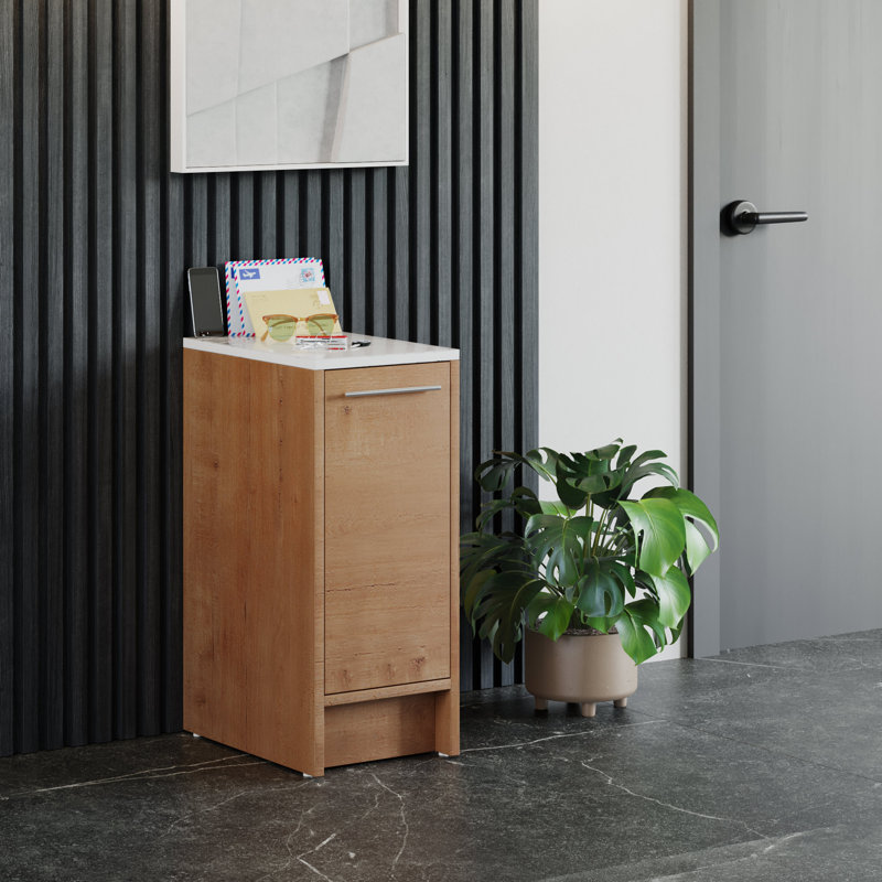 Grove 12'' Free Standing Bathroom Side Cabinet with Sintered Stone Top, Soft-Close Door and 1 Adjustable Shelf, Floor Standing Storage Cabinet in Oak Natural