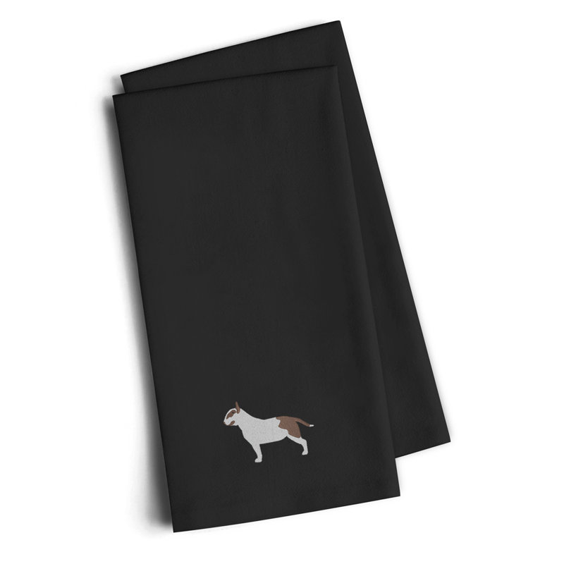 Cotton Embroidered Tea Towel Kitchen Towel, Black, 25" H x 16" W x 0.1" D