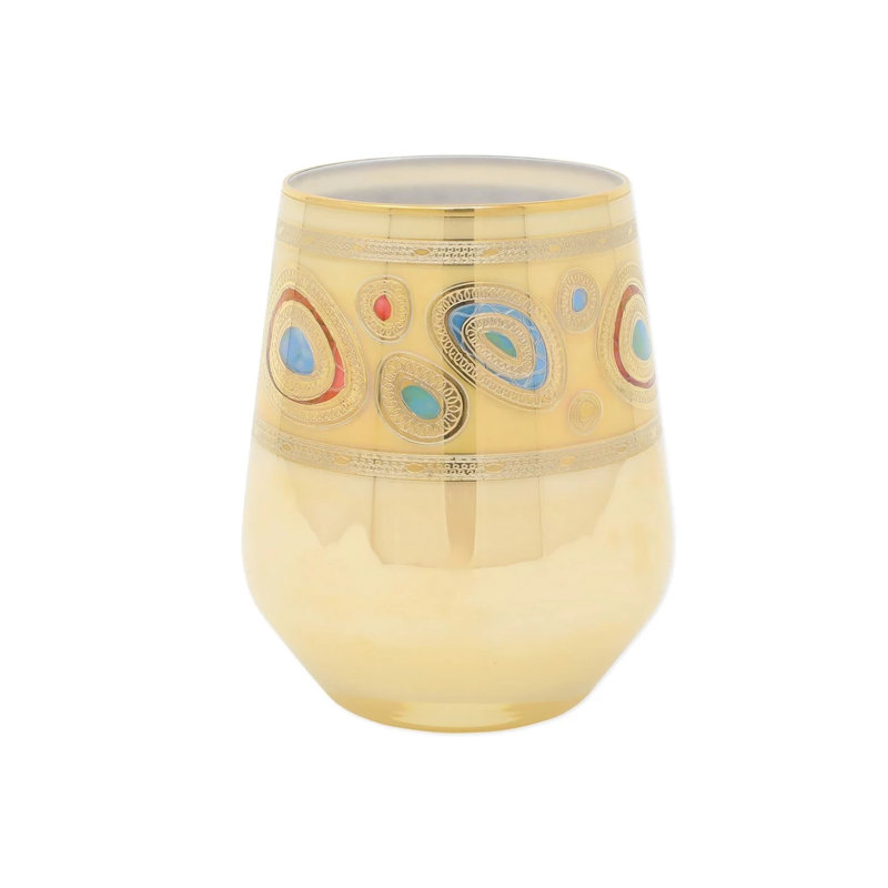 Regalia Stemless Wine Glass, Cream/Blue/Gold/Orange