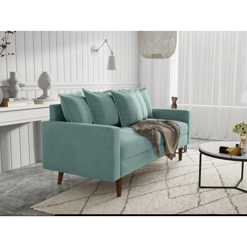 Stelly 70'' Velevt Square Arm Sofa, Aqua Turquoise 100% Polyester