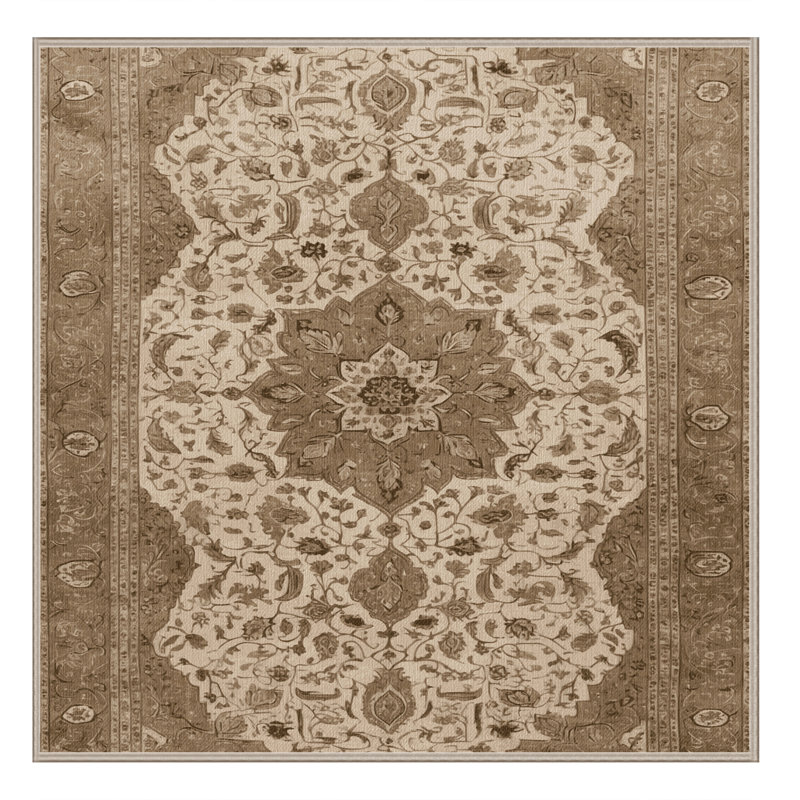 Tapis beige Tabriz lavable à la machine, Carré 5 pi