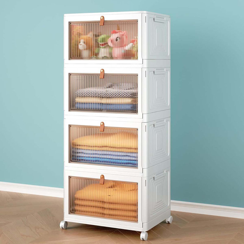 4 Tier Stackable Plastic Storage Bins With Lid And Wheels - 23 QT Closet Organizers And Storage, Foldable Storage Containers, Organization And Storage Boxes For Craft, Home, Pantry, Dorm