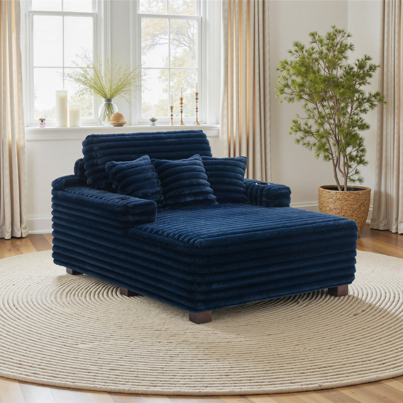 Upholstered Chaise Lounge, Navy
