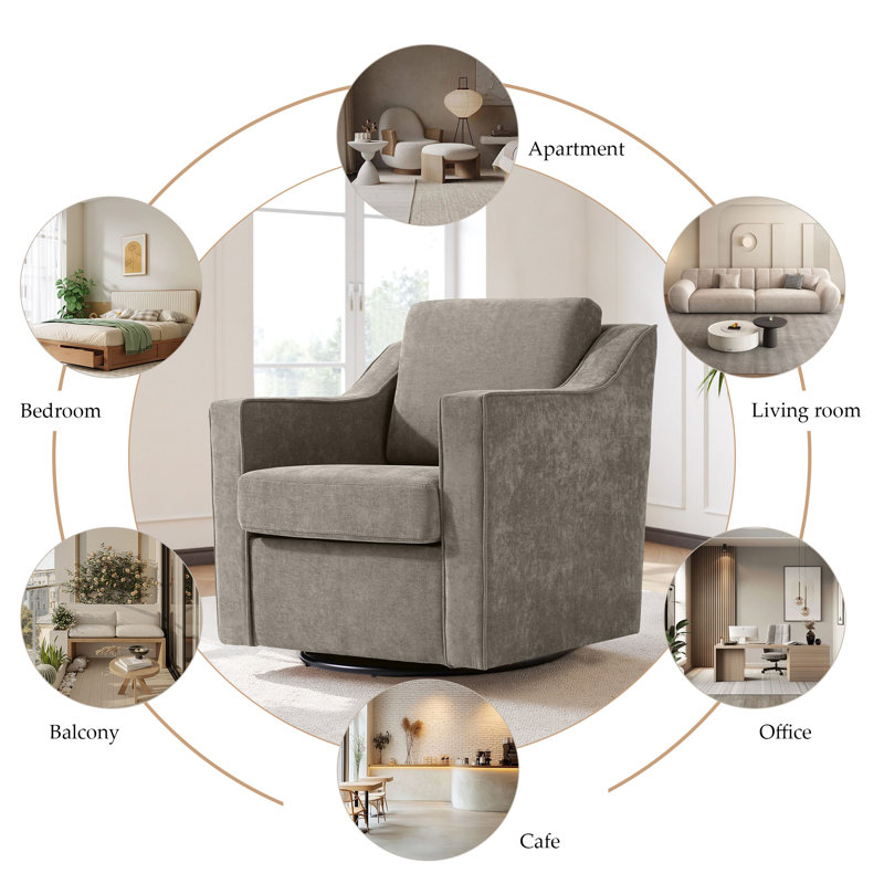 Upholstered Chenille Swivel Armchair, Sand Chenille
