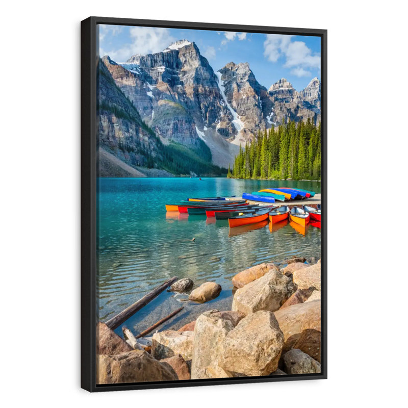 Moraine Lake Canoes I, Cadre flottant noir, 29 po x 43 po