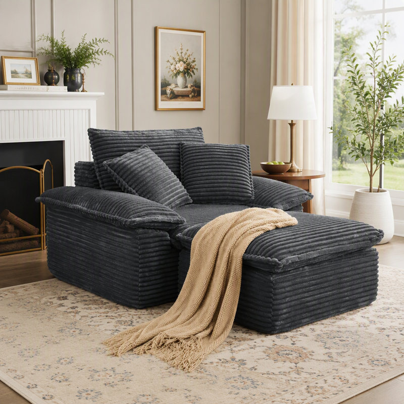 Canapé-lit d'angle surdimensionné avec assise profonde et pouf amovible à 2 niveaux, pour salon, sans assemblage, couleur polaire en peluche.