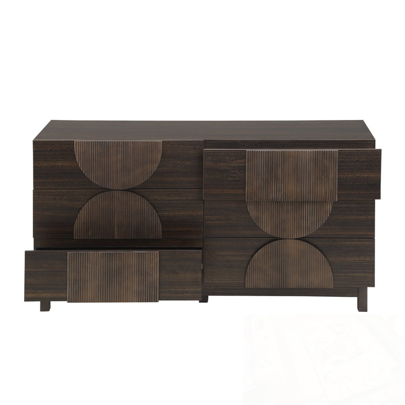 Commodes décoratives avec 6 tiroirs et pieds en bois robustes, Marron foncé