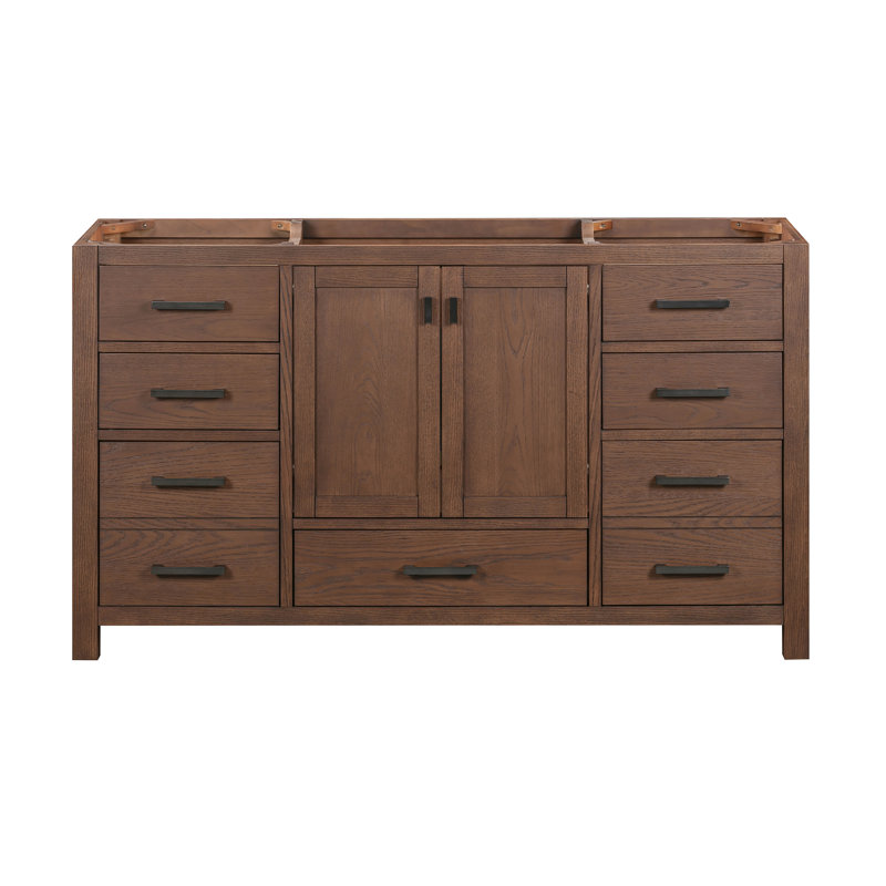 Modero 60'' W Double Bathroom Vanity Base, Mocha Oak