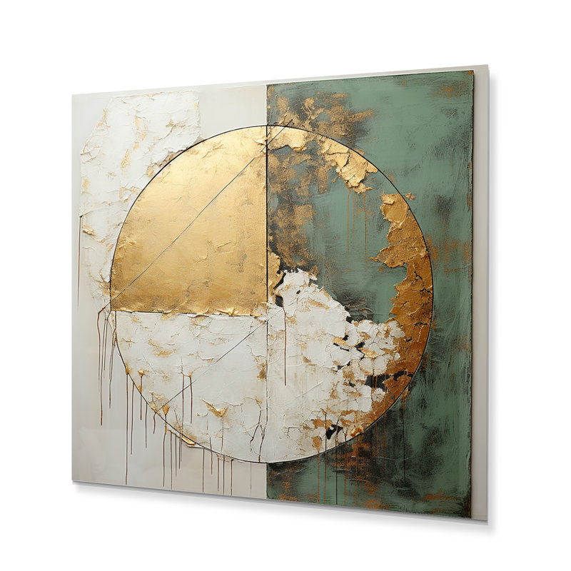 Or et peinture verte Fusion I - Décoration murale abstraite en métal, H 16 po x l 16 po x P 1 po