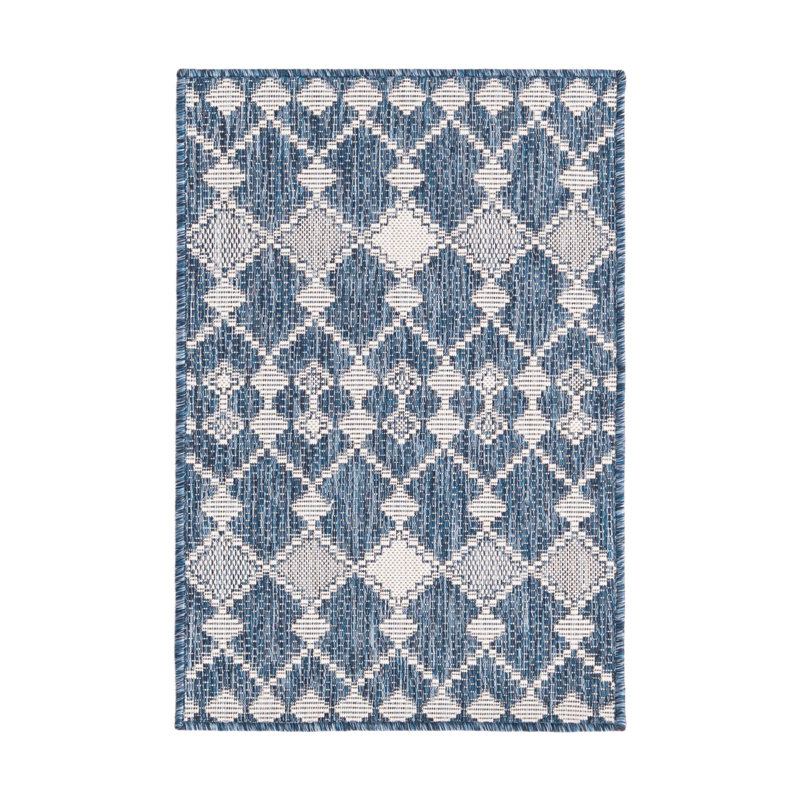 Blue Traliccio Indoor/Outdoor Trellis Rug, Rectangle 2'2" x 3'
