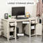 Bureau d'ordinateur de ferme avec rangement, bureau à domicile avec 2 tiroirs et 2 armoires, blanc crème