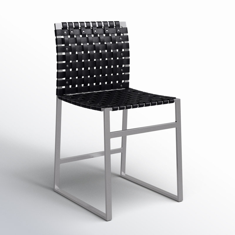 Augusta Genuine Leather Dining Chair, Black/Silver