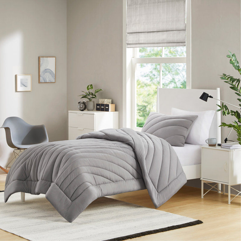 Ensemble d'édredon 3 pièces en poly, Gris, Édredon double + 3 pièces supplémentaires