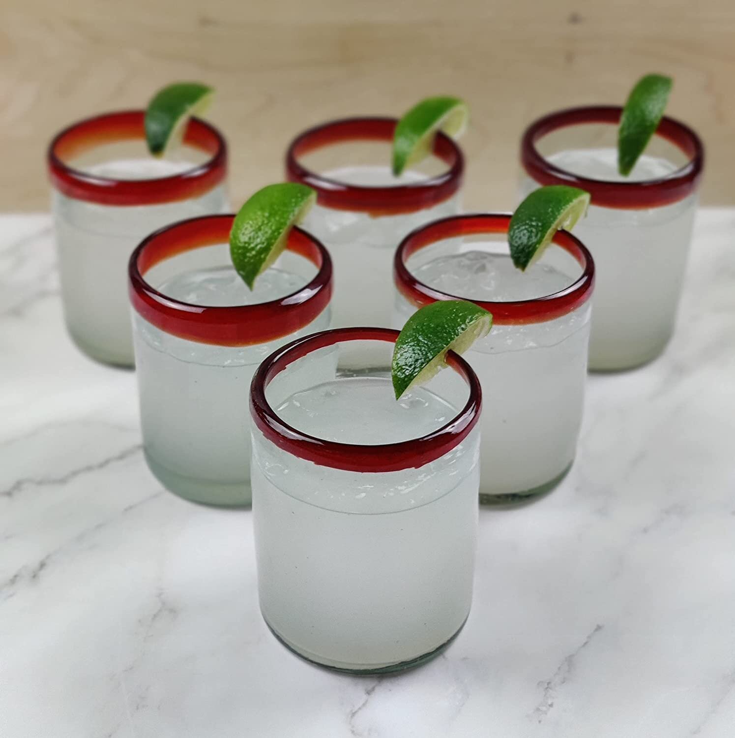 Red & White Swirl Tumbler 12oz Mexican blown glass