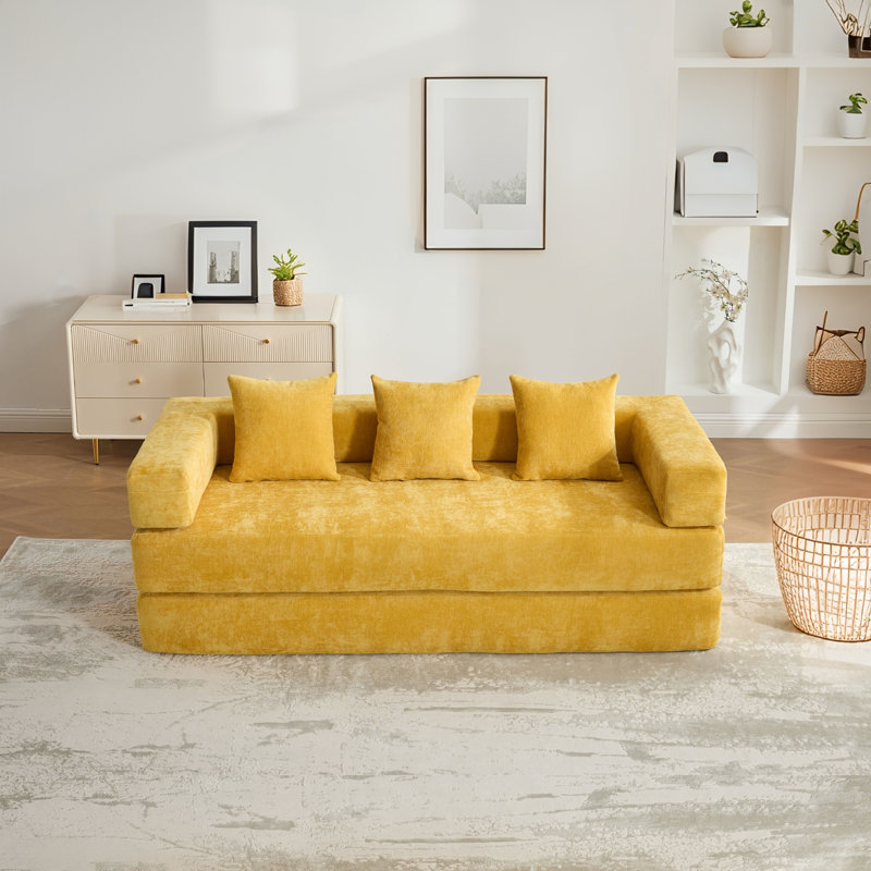 Canapé-lit pliant de 78 po avec accoudoirs amovibles en forme de L, canapé-lit modulaire en chenille désossé escamotable, canapé-lit pliable en mousse à mémoire de forme pour petits espaces