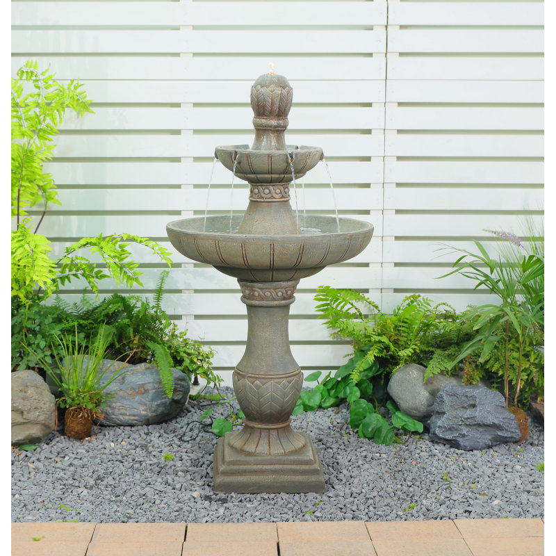 Water Fountain Resin Rock-Style Cascading For Outdoor Spaces With Leds