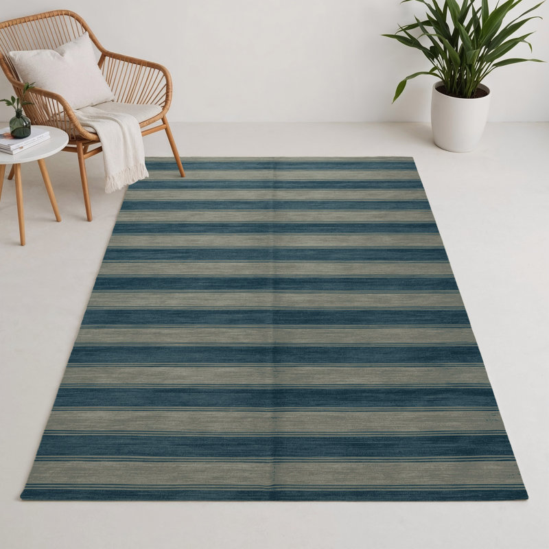 Tapis intérieur / extérieur brun HorizontalStripes, Rectangle 5 pi x 7 pi